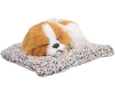 Drfeify pliušinis šuns žaislas, siesta dog, simuliacinis miegantis šuniukas, gyvūno dekoracija, pliušinis žaislas su bambuko anglimi, dovanos vaikams, dekoras šeimai/miegamajam/biurui (geltonas)
