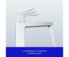 Duravit Manhattan vandens taupymo maišytuvas praustuvui, dydis M (snapelio aukštis 116 mm), energiją taupantis maišytuvas praustuvui (freshstart), vonios kambario maišytuvas, chromas