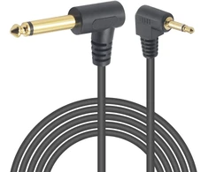 Duttek audio kabelis (1,8 m), 6,35 mm mono kištukas į 3,5 mm Ts mono kištuką, 90 laipsnių stačiu kampu stereo audio kabelis ausinėms, elektrinei bosinei gitarai, gitarai, klavišiniams, profesionaliai audio įrangai