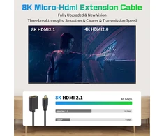 Duttek Micro Hdmi į Hdmi prailginimo laidas 2.1, 0.3 m, Hdmi 2.1 itin didelės spartos 48 Gbit/s, palaiko 8k @ 60hz, 4k @ 120hz, tinka nešiojamojo kompiuterio/fotoaparato Micro Hdmi jungčiai