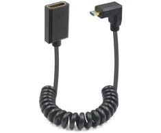 Duttek mikro hdmi į hdmi spiralinis kabelis 2.1, 1.2 m, hdmi 2.1 itin didelės spartos 48 gbps, palaiko 8k @ 60hz, 4k @ 120 hz, tinka nešiojamam kompiuteriui / mobiliajam telefonui / planšetiniam kompiuteriui / projektoriui hdmi jungtis (žemyn)