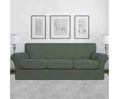 Easy-going 4 dalių tampri minkšta sofos užvalkalų rinkinys šunims - skalbiamas sofos užvalkalas 3 atskiroms sofos pagalvėlėms - elastingas baldų apsaugos užvalkalas naminiams gyvūnams, vaikams (sofa, pilkai žalia)