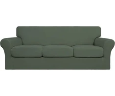 Easy-going 4 dalių tampri minkšta sofos užvalkalų rinkinys šunims - skalbiamas sofos užvalkalas 3 atskiroms sofos pagalvėlėms - elastingas baldų apsaugos užvalkalas naminiams gyvūnams, vaikams (sofa, pilkai žalia)