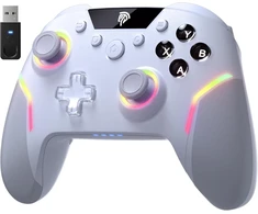 Easysmx X20 belaidis valdiklis Pc su Rgb, bluetooth valdiklis su 2 viename trigeriu ir nuimama hall svirtimi bei mechaniniais mygtukais, 6 ašių giroskopas, suderinamas su Pc/switch/mobiliuoju telefonu, baltas