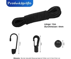 Elastinis lynas 4 mm x 15 m su kabliais ir rutuliukais