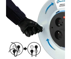 Electraline 208690 50m metalinis ilginimo laidas su 4 lizdais, kabelių valdymu, fiksuota plokšte ir ergonomiška rankena, pilkas