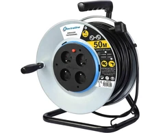 Electraline 208690 50m metalinis ilginimo laidas su 4 lizdais, kabelių valdymu, fiksuota plokšte ir ergonomiška rankena, pilkas