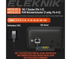 Eleknik Dsl kabelis, 2 m, juodas, didelės spartos Vdsl 250 Mbps, Tae-f į Rj45, tvirtas interneto kabelis, su galvanizuotu ženklu, skirtas maršrutizatoriui į telefono lizdą, Speedport &amp; Fritzbox