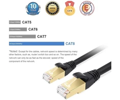 Elfcam® - 3m Cat 8 ethernet kabelis, apvalus lan wan tinklo kabelis, cat8 sftp 28awg, 2000mhz 40gbps su rj45 jungtimis, juodas (3m)
