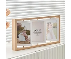 Plakatas Elitecran Rustic Wood trifold nuotraukų rėmelis, 10.2 x 15.2 cm, plaukiojantis medinis nuotraukų rėmelis, dvipusis ekranas, besisukantis nuotraukų rėmelis, daugialypis koliažas, modernūs paveikslai nuotraukų rėmeliui, nuotraukų koliažas