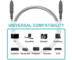 Emk toslink kabelis, optinis audio kabelis 2 m, šviesolaidinis kabelis soundbar, toslink į optinį, skaitmeninis s/pdif kabelis namų kinui, stiprintuvui tv, dvd