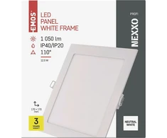 Emos led panelis 18 w kvadratinis 1600 lm įleidžiamas lubinis šviestuvas baltas, skersmuo 22.5 cm, itin plonas montavimo gylis 2.1 cm, šviesos spalva neutrali balta 4000 k su led tvarkykle