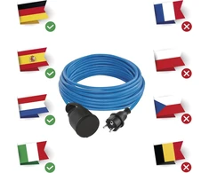 Emos Schuko visus metus naudojamas lauko ilginamasis laidas, mėlynas, 10 m laidas, 1,5 mm² su apsauginiu dangteliu, Ip44 atsparus vandeniui ir šalčiui, skirtas laukui, pramonei, statybvietėms