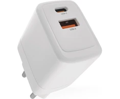 Emos - usb-a/c įkroviklis pd 20w - dvigubas usb maitinimo šaltinis su gan technologija - euro adapteris usb-c+a - 18w/20w usb įkrovimo kištukas powerdelivery išmaniesiems telefonams, iphone, planšetiniams kompiuteriams - 5-12 v, maks. 3 a - baltas