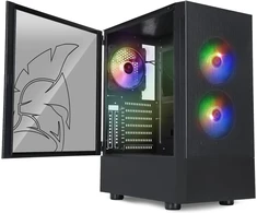 Empire gaming gamer sapphire pc case - argb medium tower atx/micro-atx/itx - tempered glass side door - 3 fans 3 pins 5v led rgb addressable 120mm - mb sync - juodas