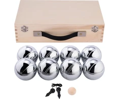 Engelhart - 010206 - prabangus medinis petankės žaidimas - 8 chromuoti boules rutuliai - medinis dėklas - žaidimas lauke - boules 74 mm + petankės priedai - 2–4 žaidėjai - nuo 6 metų
