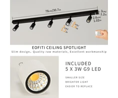 Eofiti led lubų prožektorius su 5 lemputėmis, modernus lubų šviestuvas juodas, pasukamas, su 5 x 3w g9 360lm prožektoriais, lubų šviestuvas 3000k šilta balta, lubų prožektorius virtuvės lempa sijoms, spintai, virtuvei