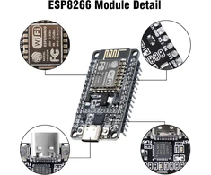 Vaizdo plokštė Esp8266 nodemcu lua v2 kūrimo plokštė ruizhi 3 vnt. esp8266 esp-12f lua wifi nodemcu su cp2102 moduliu type-c sąsaja, suderinama su arduino ide/micropython