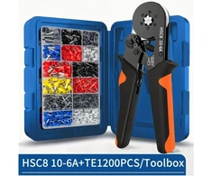 Espectronix Hsc8 10-6a repliavimo įrankių rinkinys, anglinio plieno rankenų rinkinys su gnybtais, 1200 vienetų, šešiakampis repliavimas, šaltai presuotos kabelių jungtys