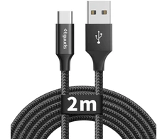 Etguuds usb c kabelis 2 m, nailoninis usb a į usb c įkrovimo kabelis greito įkrovimo kabelis usbc, skirtas iphone 15 pro max galaxy s23 s22 s21 s10 lite s10 s9 s8 note 10 - juodas