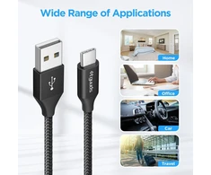 Etguuds usb c kabelis 2 m, nailoninis usb a į usb c įkrovimo kabelis greito įkrovimo kabelis usbc, skirtas iphone 15 pro max galaxy s23 s22 s21 s10 lite s10 s9 s8 note 10 - juodas