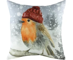 Evans Lichfield Watercolour Feather Filled Cushion Robin with Hat