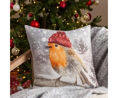 Evans Lichfield Watercolour Feather Filled Cushion Robin with Hat