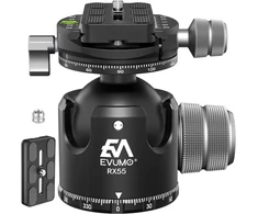 Evumo 55 mm rutulinė trikojo galvutė, didelė, dviguba 360 laipsnių panorama, kameros vaizdo galvutė su 2 greito atleidimo plokštelėmis, tvirta trikojo galvutė, suderinama su Arca-swiss, 40 kg apkrova