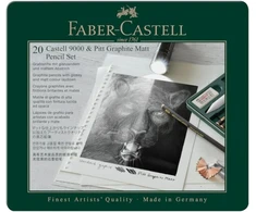 Faber-castell Pitt Graphite Matt &amp; Castell 9000 115224 pieštukų rinkinys, 20 vienetų, įskaitant popieriaus valiklį, trintuką, minkomą trintuką ir drožtuką