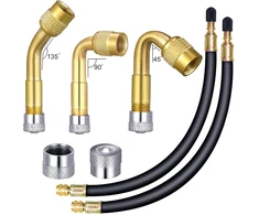 Fanshiontide vožtuvo prailginimo adapteris 45 90 135 laipsnių kampu, automobilio vožtuvas su 12 vožtuvo dangtelių, 2 vožtuvo prailginimo žarnos automobiliui, motociklui, dviračiui su schrader ventiliais