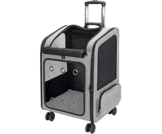 Fasriou Didelė šunų transportavimo dėžė su ratukais, sulankstoma transportavimo dėžė katėms, didelė šunų kuprinė iki 15 kg, transportavimo dėžės didelėms katėms ir mažiems šunims su permatomu langu, pilka