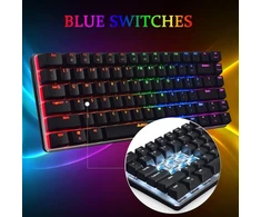 Felicon Ak33 usb laidinė mechaninė žaidimų klaviatūra, 80% mėlynas switch klaviatūra su 19 rgb chroma led apšvietimu, 82 klavišų anti-ghosting metalinis skydelis, skirta pc, mac ir nešiojamam kompiuteriui, juoda