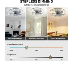 Finktonglan modernūs led lubų ventiliatoriai su apšvietimu ir nuotoliniu valdymu, 50 cm pritemdomas ventiliatorius be menčių, 6 greičių miegamojo ventiliatoriaus lubų šviestuvas, baltas