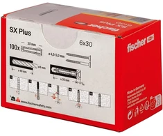 Fisher Fischer Expansion dowels sx plus 6 x 30, dėžutė su 100 nailoninių kaiščių, kaiščiai optimaliam tvirtinimui betone, pilnoje plytoje, akyto betono, perforuotose plytose ir daugelyje kitų.