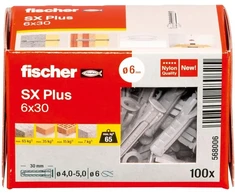 Fisher Fischer Expansion dowels sx plus 6 x 30, dėžutė su 100 nailoninių kaiščių, kaiščiai optimaliam tvirtinimui betone, pilnoje plytoje, akyto betono, perforuotose plytose ir daugelyje kitų.