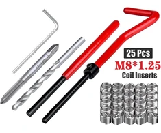 Fixinus 30 vnt. M8 x 1,25 mm sriegių remonto įdėklų rinkinys, nerūdijančio plieno sriegių remonto rinkinys, helicoil ritės suderinamas rankinių įrankių rinkinys automobilių remontui