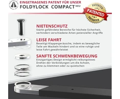 Foldylock compact dviračio sulankstoma spyna - patentuota bandymų nugalėtoja dviračio spyna su raktu ir laikikliu, užtikrinanti didelį saugumą - lengva ir saugi elektriniams dviračiams, el. paspirtukams ir paspirtukams - 85 cm