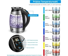 Forme stiklinis virdulys 1.8 l, temperatūros nustatymas, temperatūros pasirinkimas 40°c - 100°c, spalvą keičiantis led, be bpa, reguliuojamos temperatūros arbatinukas su arbatos sieteliu, stiklinis virdulys, šildymas