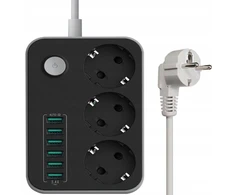 Fortrade Maitinimo lizdų blokas su 3 lizdais + 6 usb maitinimo kabelis