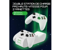 Fosmon XBOX One/one S/one X/elite valdiklio įkrovimo stotelės stovas, įkrovimo rinkinys [2x 1000mah baterija] [greitas dvigubas įkroviklis] led prijungimo stotelės įkroviklis, konsolės laikiklis [baterijų maitinimo blokai] - balta