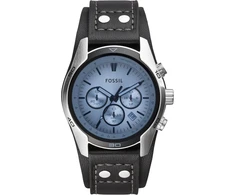 Fossil Coachman vyriškas laikrodis, chronografo mechanizmas su nerūdijančio plieno arba odiniu dirželiu, mėlynas, 45 mm ir vyriškas nerūdijančio plieno ir odos vėrinys 0,6 x 41,1 x 2,2