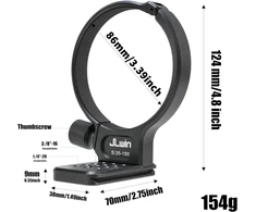 Fotga metalinis trikojo objektyvo tvirtinimo žiedas 86 mm, skirtas Samyang 35-150 mm F2-2.8 objektyvui, apačioje su 1/4 colio ir 3/8 colio greito atleidimo plokštele, skirta Acra-swiss trikojui