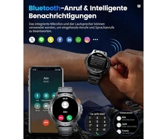 Foxbox išmanusis laikrodis vyrams, skirtas kariuomenei, su telefono funkcija, 1,43 colio amoled ekranu, išmanusis laikrodis su led žibintuvėliu, skirtas android ios, ip68 atsparus vandeniui, 24 val. širdies ritmo stebėjimas, 300+ ciferblatų, 110+ sporto r