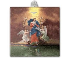 Fratelli Bonella keraminė plytelė su Marija, atrišančia mazgus, dovanų dėžutėje, 10 x 10 cm, pagaminta Italijoje