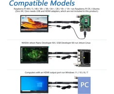 Monitorius Freenove 7 colių hdmi jutiklinis ekranas, skirtas raspberry pi 5 4 jetson nano pc (be korpuso), 1024 x 600 pikselių ips ekranas, 5 taškų talpinis jutiklinis ekranas