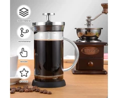 Kavos aparatas French press 600 ml, kavos virimo aparatas su kavos pupelių šaukšteliu, stiklas su dideliu borosilikato kiekiu, kavos puodas, french press kava, kavos virimo aparatas su nerūdijančio plieno filtru, skirtas biurui, namams, stovyklavimui