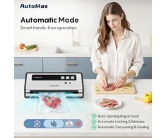 Gertuvė Fresko automatinis vakuuminis sandariklis, 140 W vakuuminis sandariklis su dvigubu karščio sandarinimu, sauso/drėgno režimas, valdymas viena ranka, automatinis užraktas, 10 iš anksto supjaustytų maišelių (automax V2)