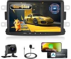 Automagnetola Fuluku 4+64g Android automobilinis radijas, skirtas Renault Dacia Duster Sandero Dokker Logan Lodgy Captur su belaidžiu Carpaly ir Android Car, 8 colių Ips jutiklinis ekranas su Bluetooth 5.0/gps/atbuline Kamera/fm