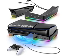 Fyoung horizontalus stovas, skirtas ps5 pro/ps5 slim su 14 rgb šviesų, neslystantis pagrindo stovas su 4 usb prievadais, skirtas playstation 5/ playstation 5 pro (juodas)