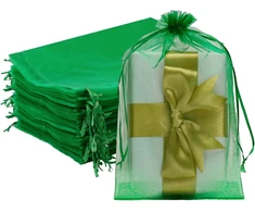 G2plus Žali organzos maišeliai dideli, 20 x 30 cm, vestuvių dovana, organzos maišelis, 50 organzos maišelių pakuotė su raišteliu, vestuvių saldainių maišelis, papuošalų maišelis, dovanų maišelis